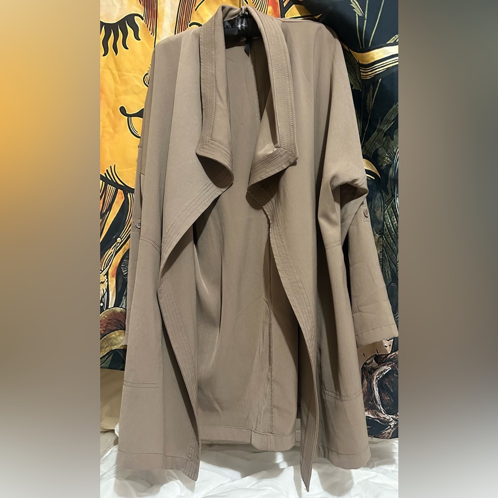 Max Studio Taupe Open Front Trench Coat